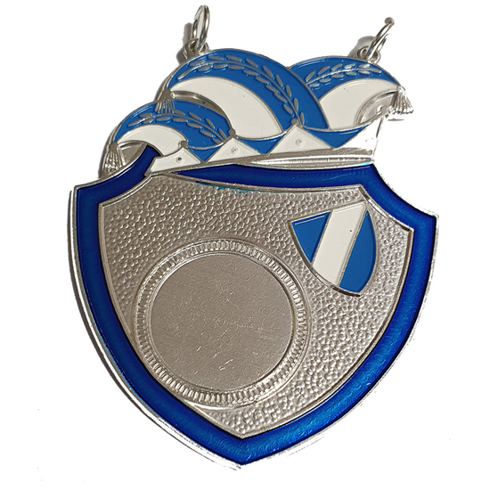 Afbeeldingen van Medaille Steek-Schild Zilver-Blauw  70 mm (Close out) 